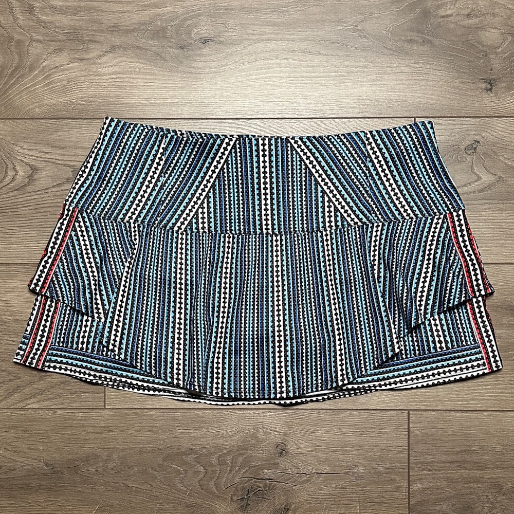 Lucky In Love Striped Ruffle Tennis Skirt Skort Blue White Size XL